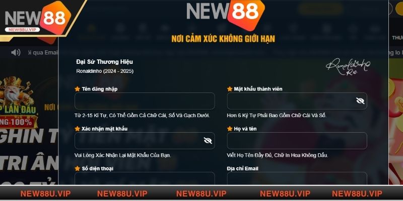 Hướng dẫn quy trình tạo tài khoản tại New88 